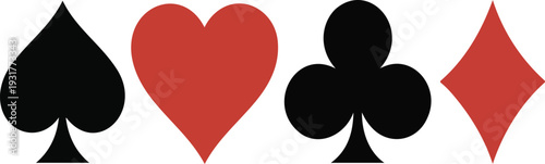 Playing Cards Suits Icons Set with Flat Simple Symbols for Casino, Poker and Card Game Design