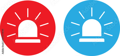 Emergency alert icons in red and blue circles for warning signals