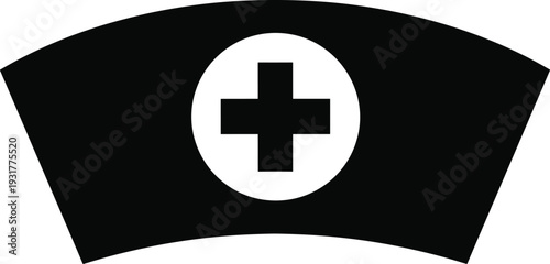 Nurse Hat Silhouette Vector Icon with Medical Cross Symbol Isolated on White Background for Healthcare Clinic Branding Hospital Signage and First Aid Illustration