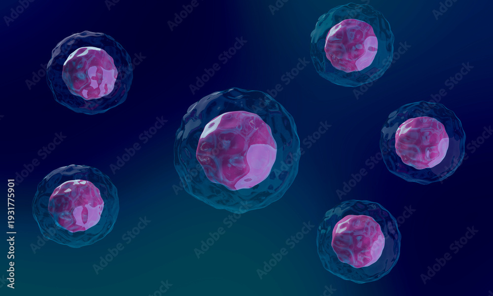 Fototapeta premium Stem Cells Under Microscope, Medical Science Background, 3D Render