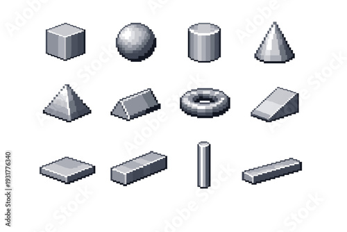 Pyramid pixel rod cylinder form generation vector image cone icon sphere simple