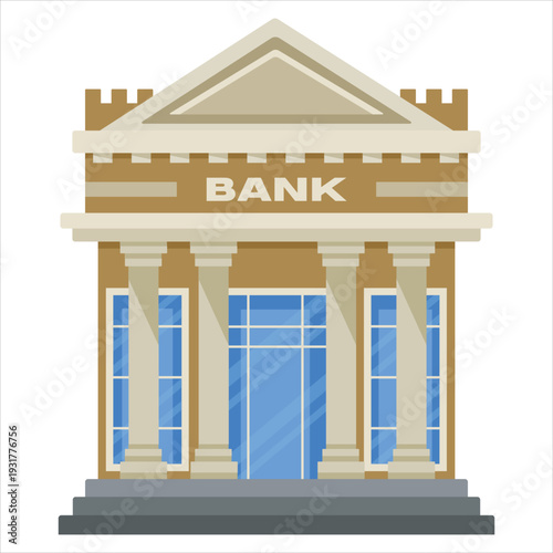 Illustration of a classic bank building with columns and triangular roof