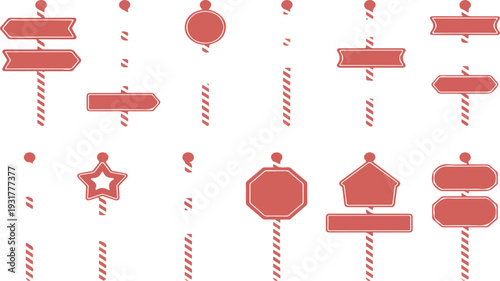 Christmas Candy Signpost Illustration Set with Peppermint Signs, Candy Cane Arches, Gingerbread Houses and Festive Direction Boards