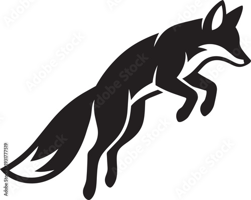 Fox Pouncing Silhouette Minimalist Dynamic Jumping Arch with Bushy Tail Flat Vector Icon
