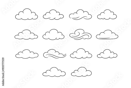 Relaxed simple icon puff silhouette rounded generation cloud image contour trace floating
