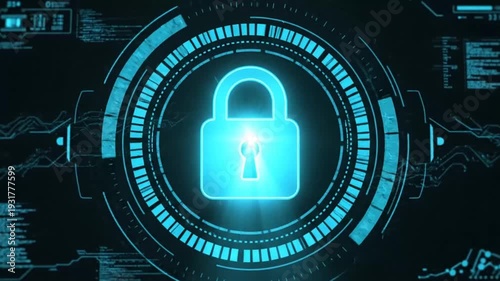 Cyber Security Concept: Digital Lock and Data Display