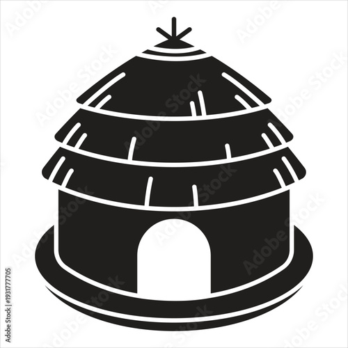Simple black silhouette of a traditional beehive hut house