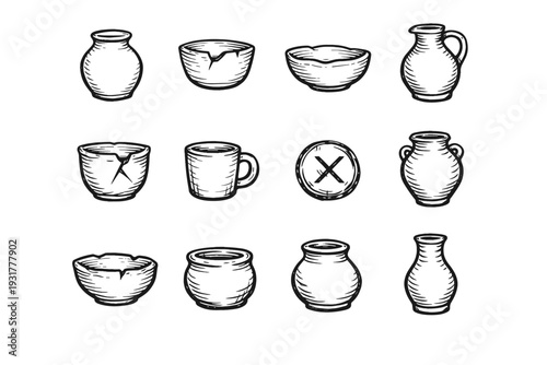 Shape contour silhouette vector rustic pot trace simple jug clay icon image