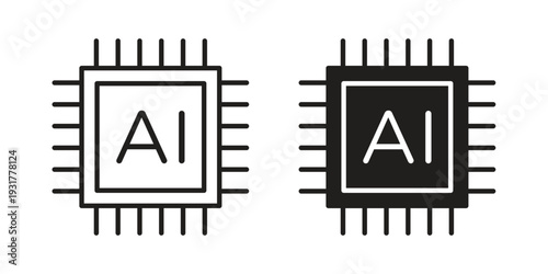 AI chip icon set. Linear style. Vector icons