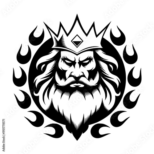 Majestic king with fierce expression wearing crown