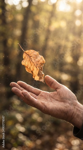 A delicate leaf floats gent...