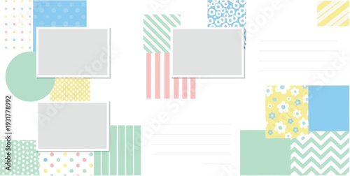 Collage of assorted colorful shapes and patterns viewed from above, Whisk design elements, Graphic Illustration