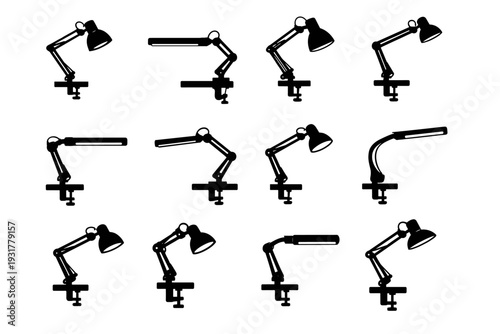 Solid image clamp practical black silhouette vector lamp simple icon generation desk