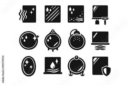 Vector simple aid daily generation functional mirror feature icon clear bathroom helper