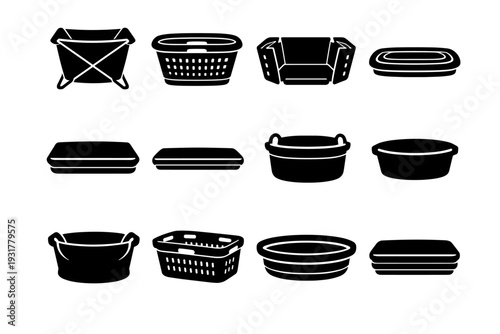 Item image basket icon hamper compact portable adaptable solid vector generation simple