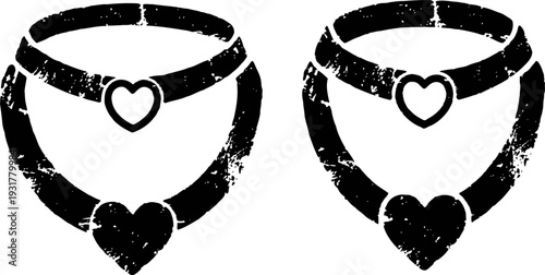 Grunge female choker necklaces with heart shaped pendants in black silhouette