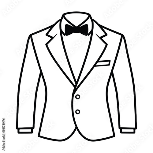 Elegant formal suit with lapel pocket detail and contrasting bow tie showcasing timeless sophistication for corporate presentations or evening events in a clean monochrome style
