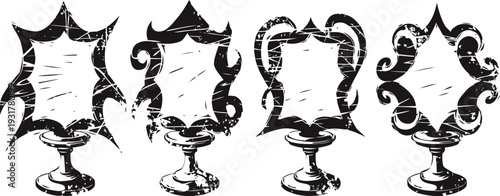 Vintage ornate trophy frames set with decorative shapes and elegant curved designs for awards and recognition