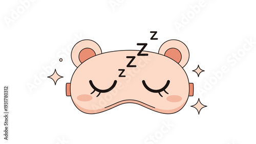 Cute sleep mask in the shape of a bear head with closed eyes and zzz symbols representing rest relaxation and sweet dreams.