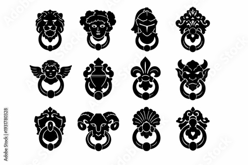 Icon vector ornate classic generation form metal silhouette traditional simple design knocker