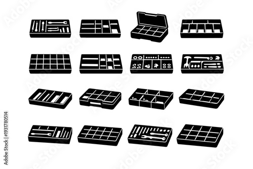 Workshop image insert box hardware icon sorting generation parts vector simple utility
