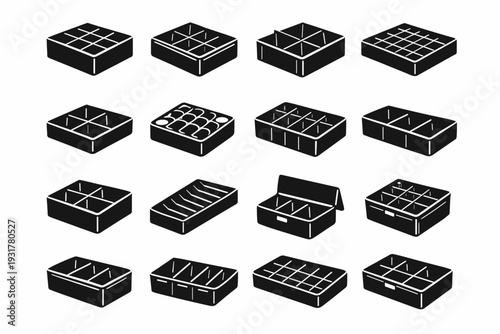 Foldable soft tray divider insert organizer icon drawer collapsible icons vector