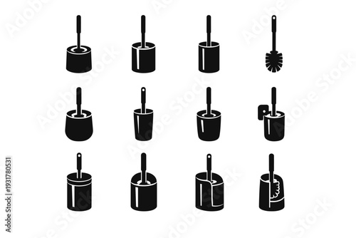 Simple generation vector utility brush icon standing solid modern silhouette image compact