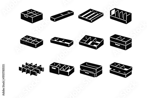 Slim generation narrow tight system compartment image accessory organizer vector icon drawer