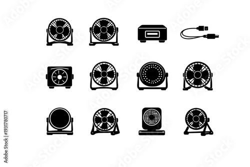 Fan vector frame intake cord slim generation image icon simple compact usb