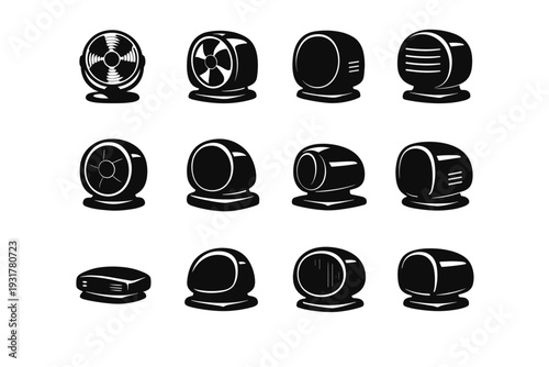 Desk iconography minimal airflow icon device language chamber base fan motor vector