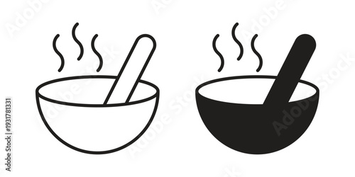 Bowl of soup icon set. Linear style. Vector icons