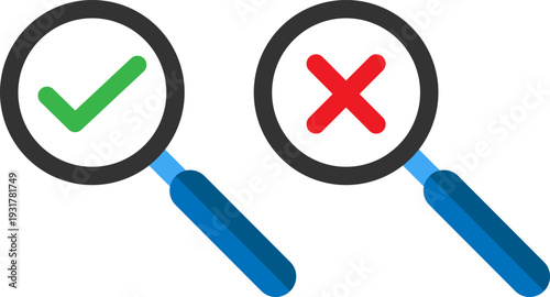 Magnifying glasses showing approval and rejection symbols