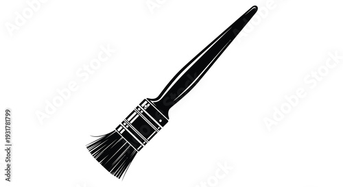 A striking black silhouette of a paintbrush stands diagonally against a white background showcasing artistic tools silhouette high quality professional detailed