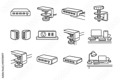 Stable hub outline usb icon charger setup office vector tidy icons attachment