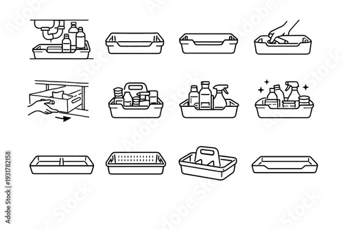 Design tray icon cleaning storage handles quick vector outline convenience modern access