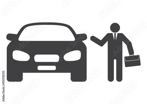 Businessman near modern car icon