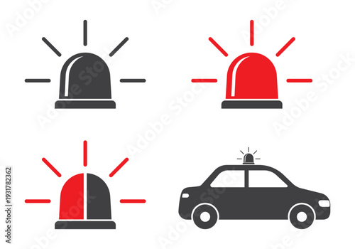 emergency siren on car icon set