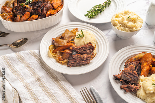 Obraz na plátně Pot roast dinner made with expensive beef meat