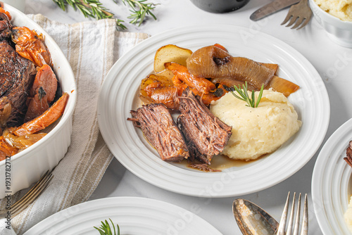 Fotografie Pot roast dinner made with expensive beef meat