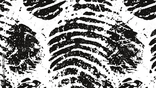 Grunge black fingerprint pattern background with distressed texture and high contrast effect