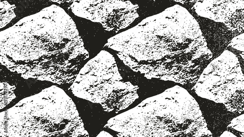 abstract black and white textured pattern with rough stone like shapes and high contrast shadows