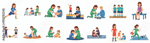 Cartoon Illustration of First Aid and Medical Assistance in Various Situations