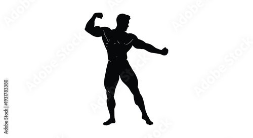 A powerful muscular man displays his physique in a dynamic pose captured as a striking black silhouette high quality professional detailed