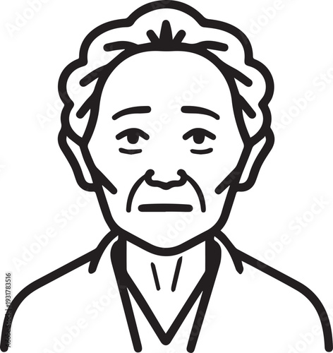 Old Woman Black and White Avatar Illustration in Minimal Line Art Style Design