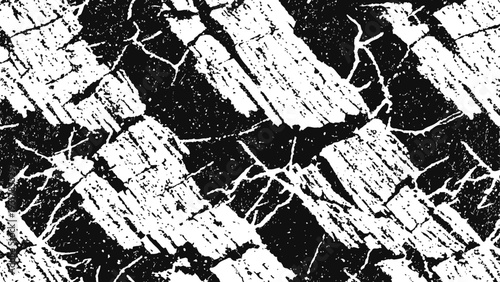 Black and white abstract cracked texture pattern with distressed rough surface background