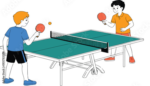 Table Tennis Match Vector Illustration Featuring Two Players Competing in Ping Pong Game Action