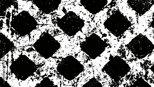 Black and white grunge diamond pattern background with distressed textured design