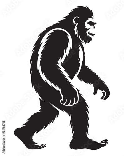 Bigfoot silhouette vector walking sasquatch myth creature icon for t-shirt design