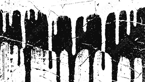 Black paint drips and splatters on a cracked white background with grunge texture