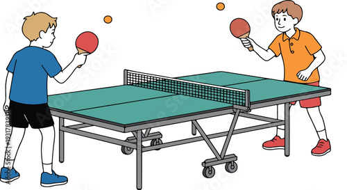 Table Tennis Match Vector Illustration Featuring Two Players Competing in Ping Pong Game Action